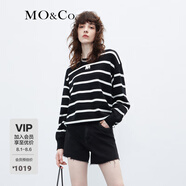 MO&Co.2023秋新品美麗諾綿羊毛寬松條紋毛衣針織衫美式MBC3SWTT04moco 黑白條色-第2批 M 165