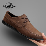 公羊男鞋2025新款豆豆鞋大碼皮鞋男透氣真皮鏤空洞洞鞋商務(wù)男士休閑鞋 暗棕色 40 (250mm)
