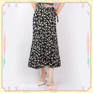 BKQU春秋穿的薄款網(wǎng)紗紗網(wǎng)沙雪紡女士半身子2022春秋一片式半身裙純色 黑底小白花 均碼 適合70斤至150斤