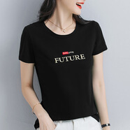 蘇盈珈可綠色圓領(lǐng)短袖T恤女半袖上衣2024年夏季薄款純棉小衫S8220124 黑色S8220124 M