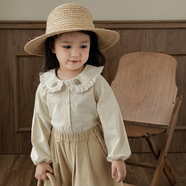 幼悠女童秋季兩件套兒童時(shí)尚木耳邊刺繡森系背心A字連身裙潮 米色襯衫Q3245 120cm