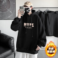 君茵衛衣男秋冬季衣服港風(fēng)學(xué)生寬松連帽印花情侶春秋外套加絨男裝 黑色WRIPE【加絨款】 2XL