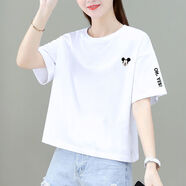 GBGR純棉短袖t恤女短款寬松韓版T恤百搭簡約小個子打底衫2024夏季新款 白色（米老鼠） L 90-105斤