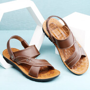 宜馳 涼鞋男沙灘鞋男士爸爸鞋中老年涼拖鞋男鞋兩穿鞋子男 EC12129 棕色 38