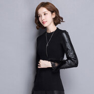 皮袖打底衫馬甲搭配高領(lǐng)毛衣女冬短款加絨加厚女裝配皮草的內(nèi)搭針織衫 短款半高(袖子加絨) S