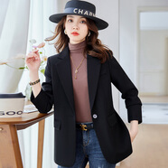 昂柏千鳥(niǎo)格小西裝外套女氣質(zhì)休閑百搭春通勤職業(yè)女裝西服時(shí)尚春裝上衣 8602-LY黑色 XL