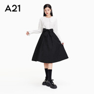 A21法式中長(zhǎng)裙女裝黑色蝴蝶結(jié)半身裙高腰洋氣學(xué)院風(fēng)裙子 黑色 S