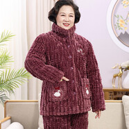 雯詩婷 2024睡衣加厚冬三層加棉夾棉中老年家居服媽媽珊瑚絨套裝加厚女 HE【立領(lǐng)0374媽媽裝】 2XL 【140-160斤】