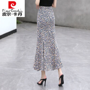 皮爾卡丹（pierre cardin）魚尾裙包臀裙女雪紡碎花半身裙2024夏季新款修身高腰顯瘦半身長裙 藍底花 L