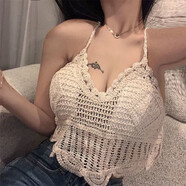 浮澤足針加密小吊帶背心系帶針織美背吊帶衫露背抹胸鏤空掛脖上衣女裝 款式 8-杏色 均碼 140斤內內可穿