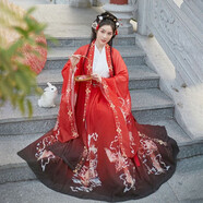 葵馴漢服女成人仙女裙齊胸襦裙古裝學(xué)生日常改良大袖衫唐裝齊腰套裝 鳳紅 2XL