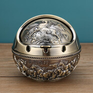 YC煙灰缸帶蓋防飛灰辦公室客廳書(shū)房擺件輕奢實(shí)用七夕生日禮物送老公 復古煙灰缸【青銅色-馬到成功】