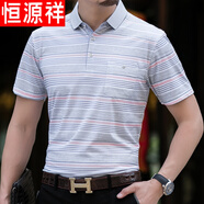 恒源祥品牌高端男裝 爸爸夏裝中年人男士短袖T恤純棉polo領(lǐng)40歲50中老年半截袖 LJ8709灰色 165【120斤以下】