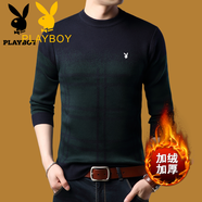 花花公子加絨加厚毛衣男中青年圓領(lǐng)寬松長(zhǎng)袖T恤男士針織衫打底衫潮 8956綠色--加絨加厚 180碼--2XL碼