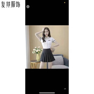 復(fù)邦 技師工作服氣質(zhì)彈力女春季新款襯衣職業(yè)裝足浴足療桑拿按摩工衣 1272短袖上衣+黑色百褶裙不帶領(lǐng) L(體重100-115斤)