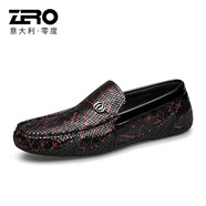 零度尚品男鞋 春季新款頭層牛皮商務(wù)休閑樂(lè)福鞋舒適套腳一腳蹬豆豆鞋 黑紅 38