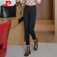 皮爾卡丹（pierre cardin）毛呢西裝褲女春秋冬2023新款女褲子呢子哈倫褲女寬松小個子蘿卜褲 黑色 S 26