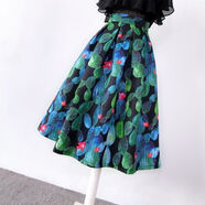 懷典半身裙蓬蓬裙高腰印花中長(cháng)款口袋清新裙高腰春夏新款傘裙 花色 L