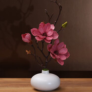 仿真玉蘭花套裝陶瓷花瓶桌面擺放花卉高檔逼真花藝客廳餐廳裝飾花 白花瓶+玫紅花