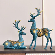 冰石美歐式鹿擺件工藝品客廳電視柜家居裝飾品酒柜樣板房玄關(guān)擺設藝術(shù)品 情侶鹿藍色一對（小號禮盒）