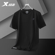 特步（XTEP）冰絲涼感速干T恤男運動短袖上衣夏秋季輕薄吸汗透氣跑步純色體恤 正黑色-彈力單面網(wǎng)眼布 L 175