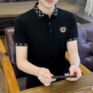 暢登夏季薄款冰絲短袖男潮流休閑上衣上衣男士夏裝修身翻領(lǐng)POLO衫體恤 黑色【C02款】 M