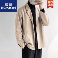 羅蒙（ROMON）毛呢西裝外套男秋冬高級感冬季休閑西服韓版寬松加厚短款呢子大衣 米黃色毛呢西服 XL