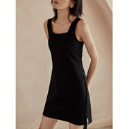 彌古黑色吊帶夏季連衣裙沙灘裙顯瘦內搭打底小黑裙小個(gè)子夏天短裙 寬肩帶小黑裙 寬肩帶小黑裙 S 適合胸圍80CM內