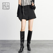 美洋（MEIYANG）黑白巧克力短褲 簡(jiǎn)約實(shí)穿通勤立體挺括高腰A字西裝褲夏季休閑褲女 黑色 M