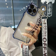 情侶兔帶鏡頭膜蘋果16Promax手機殼腕帶iPhone15Promax斜挎掛繩14pm四角氣囊13透明12硅膠支架11背帶全包 （遠峰藍）*鏡頭膜+腕帶+off斜挎掛繩 蘋果13Promax