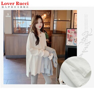 LOVER RUCCI白色打底衫衛(wèi)衣內(nèi)搭配鯊魚褲長(zhǎng)款t恤女長(zhǎng)袖薄款遮屁股寬松大白t夏 白色 L