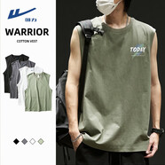 回力（Warrior）背心男純棉美式復(fù)古潮流無(wú)袖寬肩男士運(yùn)動(dòng)健身籃球砍袖百搭打底衫 【純棉透氣】-灰綠#HL綠筆刷 XL