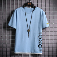 柏樂(lè )迪男童棉短袖T恤12-15歲帥氣薄款初中學(xué)生男孩14青少年大童潮流夏裝 TJ9028霧霾藍 品質(zhì)升級 175 (2XL) 135-150斤左右