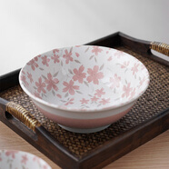 美濃燒（Mino Yaki） 日本進(jìn)口櫻花陶瓷餐具組合簡(jiǎn)約唯美隔熱防燙米飯碗家用面碗餐盤(pán) 8英寸湯碗【20.5*8cm】