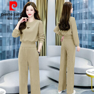 皮爾卡丹（pierre cardin）休閑時(shí)尚套裝女裝2024年春秋新款早秋穿搭遮肉顯瘦衛(wèi)衣套裝針 卡其色【兩件套】 L【建議105-115斤】