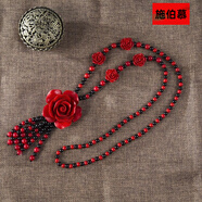 施伯慕民族風(fēng)兔年本命年轉運朱砂項鏈女長(cháng)款百搭紅色毛衣鏈衣服掛件配飾