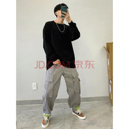 遙渠   長袖T恤男秋季薄款上衣寬松秋衣體恤男士百搭長袖衣服內(nèi)搭穿 升級版純棉T恤 黑色 XL