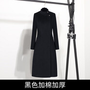 Sgirl職業(yè)裝毛呢大衣冬季空姐制服工裝女士加棉加厚中長款呢子外套銀行珠寶店美容院酒店售樓部工作服女 黑色毛呢大衣(加棉) 加厚 L