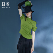 日著設(shè)計(jì)師品牌2024年夏季新款高級(jí)感小眾修身上衣綠色短袖T恤女 童年綠 S