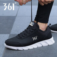 361°男鞋冬季運動(dòng)鞋男士冬季新款皮面防水跑步鞋輕軟底旅游休閑鞋子男 曜石黑/361度白-1 44