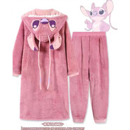 TULX大碼睡衣200斤史迪仔卡通秋冬季珊瑚絨長(cháng)款睡袍情侶網(wǎng)紅風(fēng)睡衣男 粉史迪仔睡袍+褲  男女同款 2XL 170-200斤【高品質(zhì)絨】