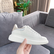 P.J.P高版本麥琨小白鞋女秋季新款真皮厚底增高百搭運動(dòng)休閑板鞋情侶鞋 銀色尾(男女同款) 35