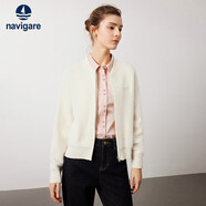 Navigare意大利小帆船女全羊毛針織短外套棒球領(lǐng)休閑開(kāi)衫2331304501 白 S