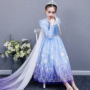 蓓然美愛(ài)莎公主裙女童冰雪奇緣艾莎連衣裙春夏蓬蓬裙生日聚會(huì)禮服禮物 公主長(zhǎng)袖+披風(fēng) 120碼