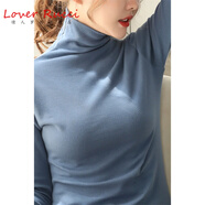 LOVER RUCCI純棉高領(lǐng)打底衫女2025春秋冬季新款洋氣內搭堆堆領(lǐng)長(cháng)袖T恤上衣服  牛仔藍 3XL (129-140斤)