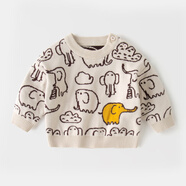 嘟嘟家兒童毛衣秋裝男童保暖打底衫寶寶秋季休閑毛線(xiàn)衣女童針織圓領(lǐng)上衣 米色 80