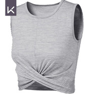 Keep 女子瑜伽服瑜伽T恤交叉款短袖背心 吸濕速干塑形裸感柔軟彈11401 靜謐灰 背心款 S