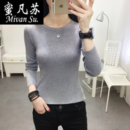 蜜凡蘇打底針織衫女春秋修身低領(lǐng)秋季新款韓版圓領(lǐng)毛衣秋冬套頭短款 灰色 均碼 高彈力70-125斤