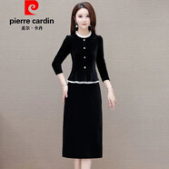 皮爾卡丹（pierre cardin）官方高端時(shí)尚金絲絨家兩件連衣裙女2025氣質(zhì)春秋新款洋氣拼接顯瘦 品牌旗艦黑色 【放心購買(mǎi)退換包 L 建議106斤-115斤