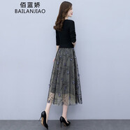 佰藍嬌 2022春裝新款春季女裝春秋時(shí)尚氣質(zhì)遮肚子顯瘦女士長(cháng)袖印花連衣裙中長(cháng)款V領(lǐng)打底裙仙女裙小裙子 圖片色 M(建議95-105斤)